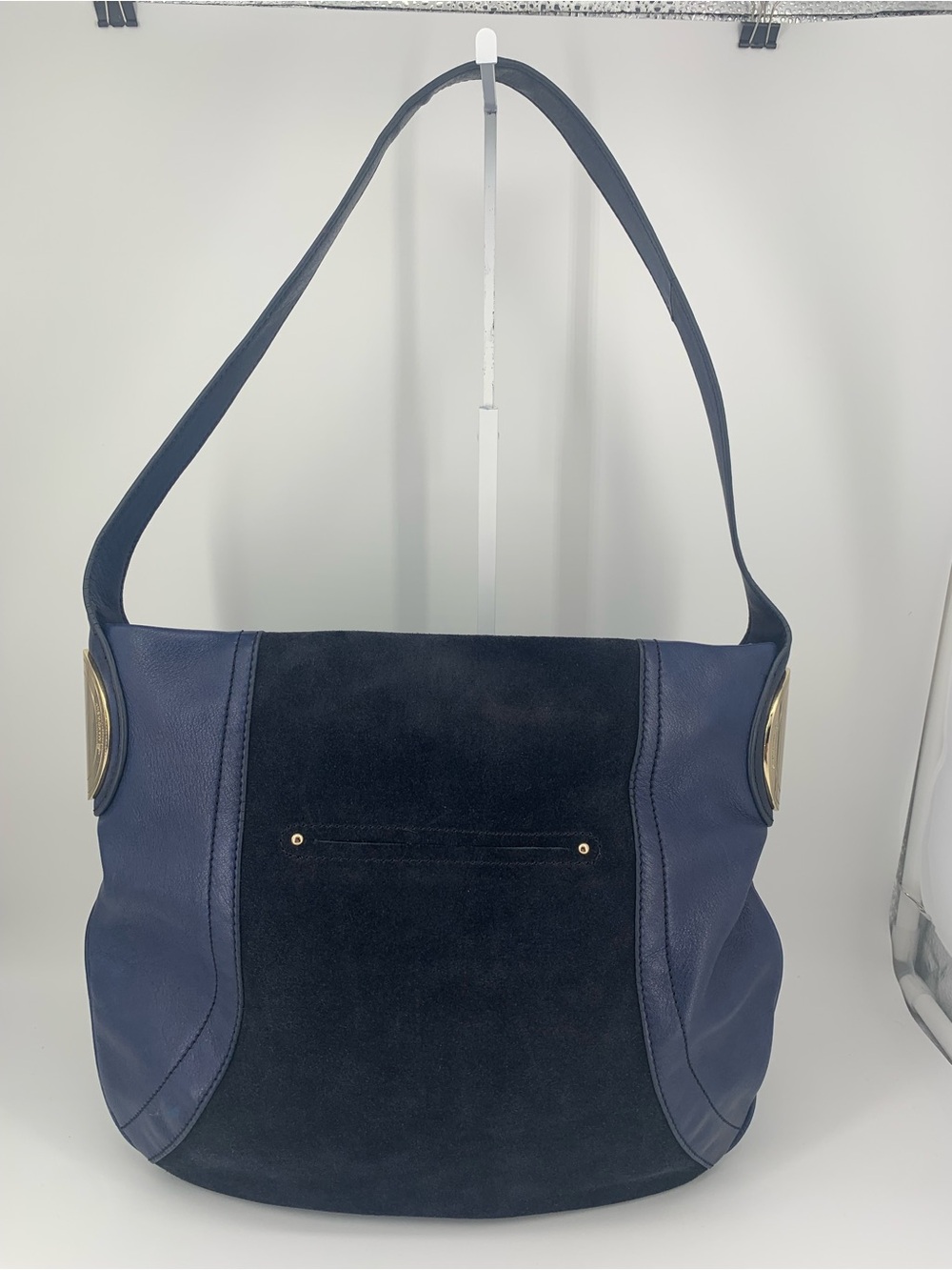 B Makowsky Shoulder Bag Blue Suede Leather - Picture 4 of 12